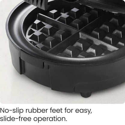 Chefman Anti-Overflow Belgian Waffle Maker w/Shade Selector, Temperature Control, Mess Free Moat, Round Iron w/Nonstick Plates & Cool Touch Handle, Measuring Cup Included, Black