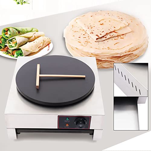 16” Electric Crepe Maker, 1700W Non-Stick Commercial Crepe Maker Machine with Wooden Crepe Spatula Flat Plate Pancake Griddle Pancake Maker