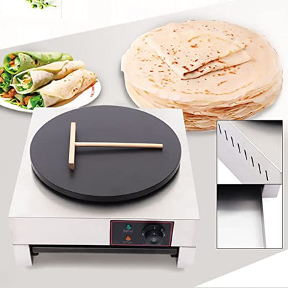 16” Electric Crepe Maker, 1700W Non-Stick Commercial Crepe Maker Machine with Wooden Crepe Spatula Flat Plate Pancake Griddle Pancake Maker