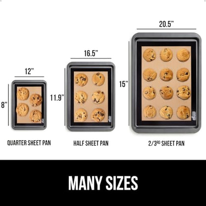 GORILLA GRIP Food Grade Reusable Nonstick Silicone Baking Mat 2PK, Oven Safe Cookie Sheet Liners, Up to 500 Degrees, No Mess Easy Clean Pastry Mats, Kitchen Essentials, 11.75x8.25 Quarter Sheet, Black