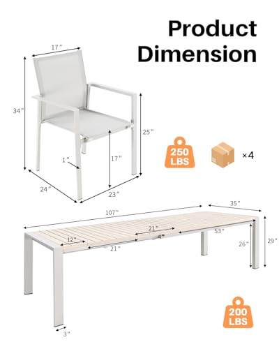 SEEHILL 11 Pieces Expandable Outdoor Dining Set for 10, Never-Rust Aluminum Extendable Dining Table Set, Patio Dining Table with Wood Grain Top and 10 Stackable Dining Chairs for Outside, Indoor