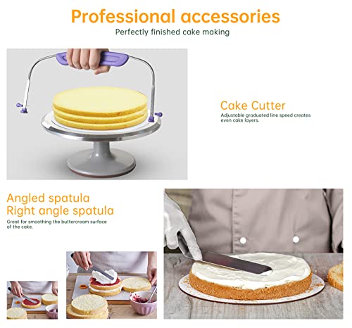12 Inch Cake Turntable Decorating Stand with Aluminum,Cake Turntable Decorating Kit,Rotating Cake Stand Cake Spinner Stand Leveler Set Pastries Decorations Cake Turner Table Tools