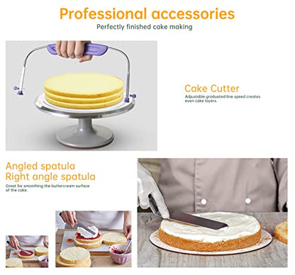 12 Inch Cake Turntable Decorating Stand with Aluminum,Cake Turntable Decorating Kit,Rotating Cake Stand Cake Spinner Stand Leveler Set Pastries Decorations Cake Turner Table Tools