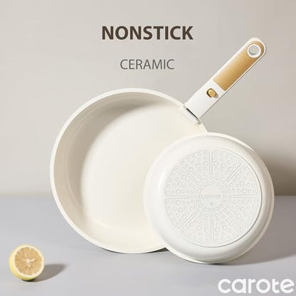 CAROTE 5pcs Pots and Pans Set Non Stick, Cookware Sets, Kitchen Set, Oven/Fridge Safe, Space Saving Pots Set, Nonstick Cooking Set with Versatile Detachable Handle, Induction RV Set