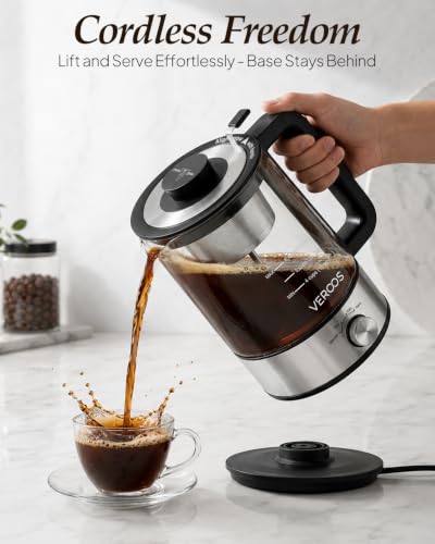 VEROOS Percolator Coffee Pot Electric, 6-Cup,Glass,Upgraded Version