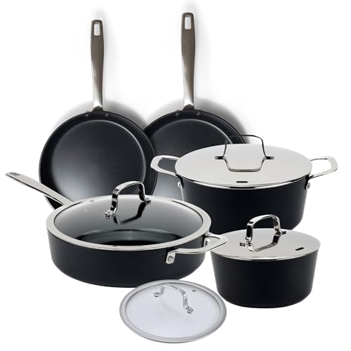 Alva Maestro 9-Piece Ceramic Nonstick Cookware Set – Free of PFAS, PTFE, & PFOA, Non-Toxic Pots & Pans + Lids – Induction & Oven Safe (400°F), Easy Clean Ceramic Coated Aluminum Kitchen Cookware Set