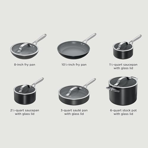 Ninja Ceramic Pro 11-Piece Cookware Set, Non-Stick Pots & Pans Set with Glass Lids, Nontoxic, PTFE Free, Ceramic Coated, Oven Safe, All Stovetops & Induction Compatible, Black, CW39011BK