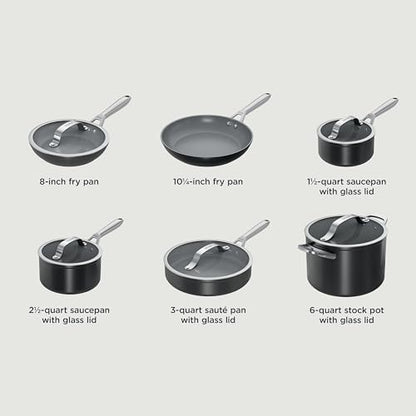 Ninja Ceramic Pro 11-Piece Cookware Set, Non-Stick Pots & Pans Set with Glass Lids, Nontoxic, PTFE Free, Ceramic Coated, Oven Safe, All Stovetops & Induction Compatible, Black, CW39011BK