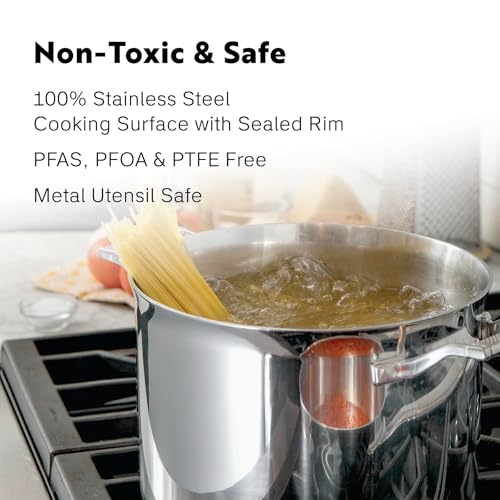 Procasa 8 Quart Stainless Steel Stock Pot - Fully Clad Tri Ply Large Dutch Oven with Lid - Large Pot for Cooking, Pasta, Soups - Coating-Free, PFAS-Free Non Toxic Cookware - Induction Compatible