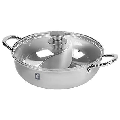 KOTO 304 Stainless Steel Divided Hot Pot – 11”, 4.5L Shabu Shabu Pot with S-Shaped Divider for Spicy & Mild Broths (Double-Sided)