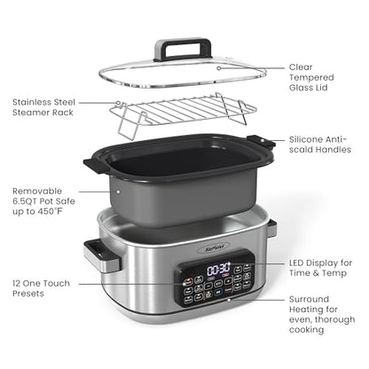 Sunvivi 12-in-1 Programmable Slow Cooker 6.5QT with Timer & Keep Warm