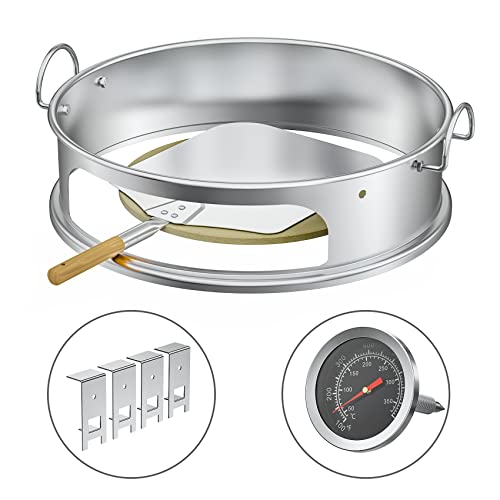 onlyfire Stainless Steel Pizza Ring Kit Pizza Oven Kit for Weber 22-Inch Kettle Grills - Include Pizza Stone and Aluminum Peel