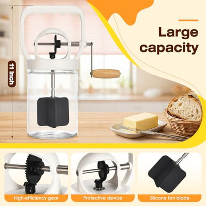 CAROD Traditional Manual Butter Churn Maker, 1.2L Capacity Glass Jar with Sifting Lid, Create Delicious Homemade Butter within 15 Min, Upgraded Design Protect from Injury