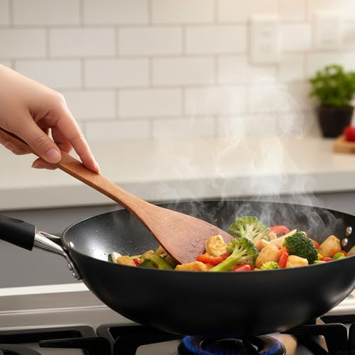 Wooden Spatula, Wooden Utensils for Cooking, Long Handle Wood Spatula Nonstick Thin Wooden-Spatula for Cooking Eggs, Fish, Pancakes