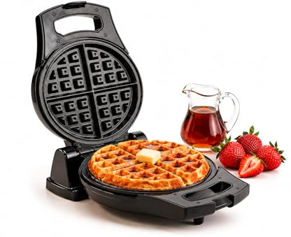 Moss & Stone Belgian Waffle Maker – Rotating Flip Design, 8-Inch Electric Waffle Iron, Non-Stick Grids for Easy Release & Clean, Adjustable Temperature, Compact Upright Storage, Black
