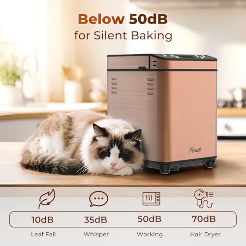 Rosewill 25-in-1 Automatic Bread Maker Machine with 3 Loaf Size up to 2 Lb, 700W High Power Dual Heater with BPA-Free Nonstick Coating Pan, Max 15 Hours Delay Timer, Low Noise, Cinnamon