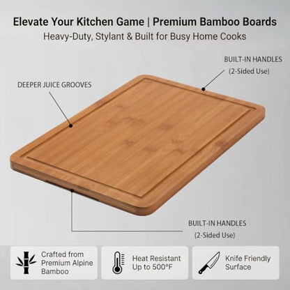 Zoutley 3-Piece Deep Carbonized Bamboo Cutting Board Set with Vertical Drying Stand | Wooden Chopping Boards for Kitchen | Extra Deep Juice Grooves & Easy-Carry Side Handles | Gift-Ready