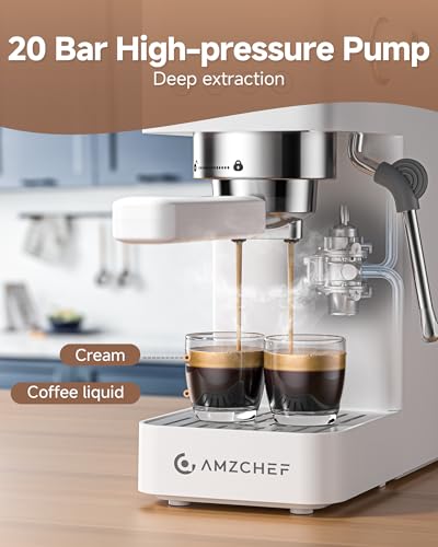 AMZCHEF Espresso Machine 20 Bar, Compact Espresso Maker with Steam Milk Frother, Coffee Maker with 50oz Removable Water Tank for Home, Coffee Machine for Cappuccino, Latte, Americano, 1350W