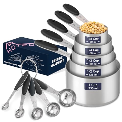 HOTEC 10-PACK Measuring Cups and Spoons Set, Kitchen Gadagets Cooking Baking,Heavy Duty & Dishwasher Safe for Dry and Liquid Ingredients,Black