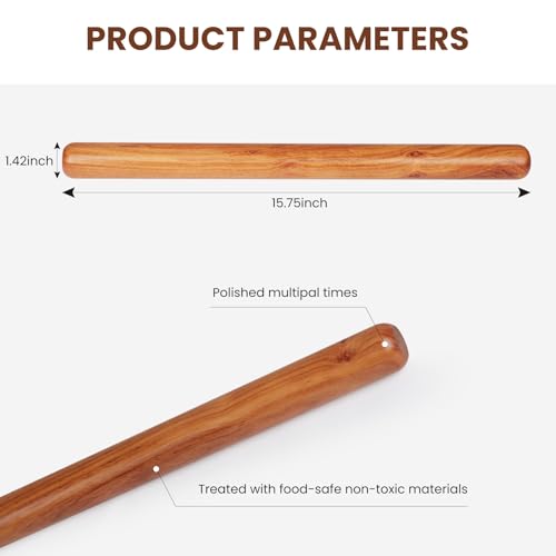 Sinotekk Natural High-Density Solid Bubinga Wood French Rolling Pin | 50% Heavier than Sapele pins | Less Effort | Perfect for Pies, Pastry & Cookies | Protective Fabric Sleeve - Ideal Baking Gift.