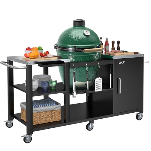 GDLF Grill Table for Big Green Egg Style BBQ, Heavy Duty Metal Outdoor Grill Station Prep Table with Storage,Compatible with Large Big Green Egg,Kamado Joe Classic