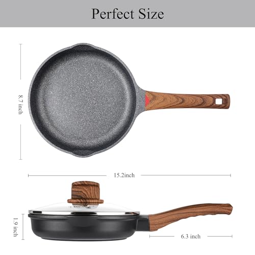 Vinchef 8" Non Stick Frying Pans, Skillet with Lid Used for All Stoves, Induction Non Toxic Cookware, Cooking Pans Nonstick Capable of Kitchen