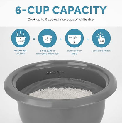 AROMA Rice Cooker, 3-Cup (Uncooked) / 6-Cup (Cooked), Small Rice Cooker, Oatmeal Cooker, Soup Maker, Auto Keep Warm, 1.5 Qt, White, ARC-393NG