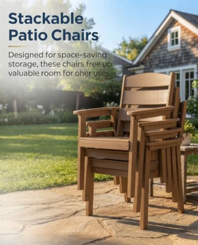 8 Piece HDPE Outdoor Dining Set for 6 with 15ft Umbrella and Base,Teak