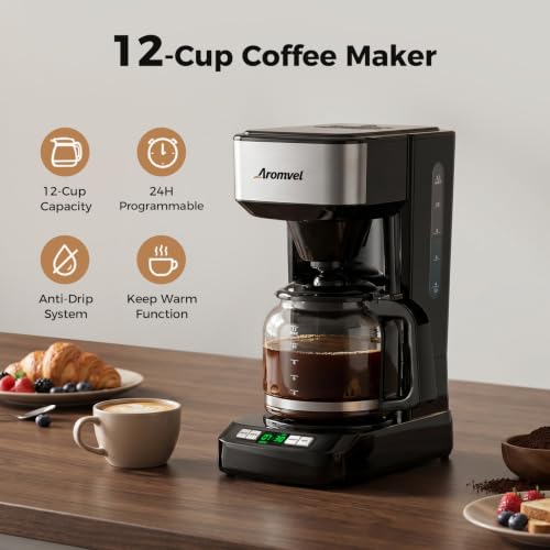 Aromvel 12 Cup Coffee Maker,Large 1.8L Water Tank Drip Coffee Machine