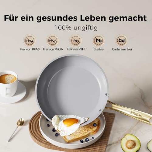 Sanho 12 Inch Nonstick Frying Pan, Diamond-Titanium Ceramic Coating PFAS/PFOA Free, Oven & Dishwasher Safe Skillet, Induction Compatible with Cool Touch PVD Handle