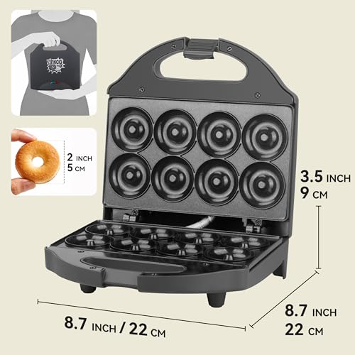 AshGlen 2” Mini Donut Maker Machine, 8 Donut Holes Ceramic Coating Donut Pan for Baking Doughnuts, Doughnut Maker for Mini Donuts, Maquina De Mini Donas, Graphite
