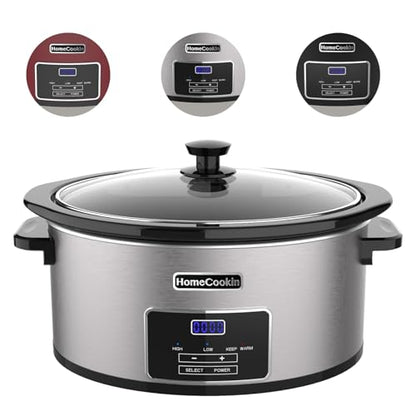 8-Quart Digital Programmable Slow Cooker with Timer - Small Kitchen Appliance for Family Dinners - Serves 10+ People - Heat Settings: Keep Warm, Low and High