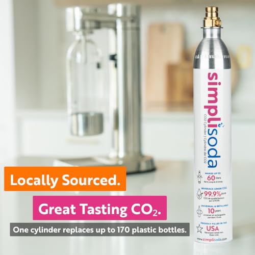 Simpli Soda 60L CO2 Canister Cylinders - Compatible w/Sodastream Quick Connect Only [Including ART, TERRA ENSO & DUO] - Soda Streaming Machine CO2 Tanks Gas Refill, | 14.5 oz, Set of 2