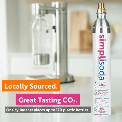 Simpli Soda 60L CO2 Canister Cylinders - Compatible w/Sodastream Quick Connect Only [Including ART, TERRA ENSO & DUO] - Soda Streaming Machine CO2 Tanks Gas Refill, | 14.5 oz, Set of 2
