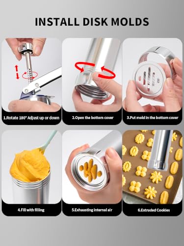 Professional Aluminum Cookie Press Set with 20 Discs & 4 Nozzles - Heavy Duty Cookie Gun for Baking, Decorating - Ideal for Home & Commercial Use