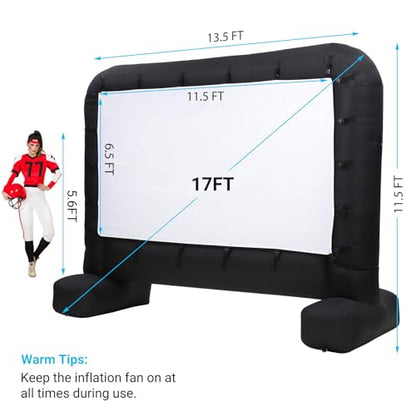 Hipicute Inflatable Movie Projector Screen 17Ft, Outdoor Movie Screen with Quiet Air Blower & Storage Bag, Supports Front/Rear Projection, Easy Setup, Ideal for Home Theater, Movie Nights