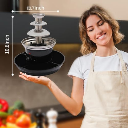 120V 40W 3-Tier Chocolate Fountain, Black Stainless Steel, 1lb Capacity, with Food Tray and 6 Forks for Parties and Gatherings
