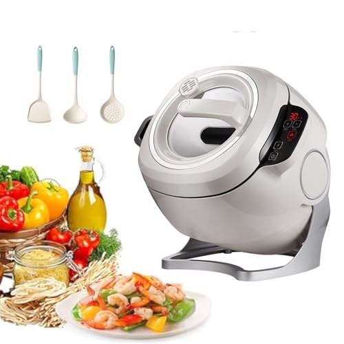 smafoseedding 2000w 6l Auto Cooking Wok Fried Rice Machine,Automatic Cooking Pot Fried Rice Machine/Touch Control, 3-Level Gear Adjustment, 360 ° Automatic Rotation, with 3 Cooking Utensils