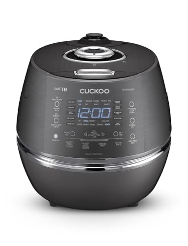 CUCKOO High Pressure Rice Cooker 6-Cup Uncooked / 12-Cup Cooked with Induction Heating Technology, Versatile Rice Maker with 13 Menu Options and Steam Plate, Voice Guide, Dark Gray (CRP-DHSR0609FD)