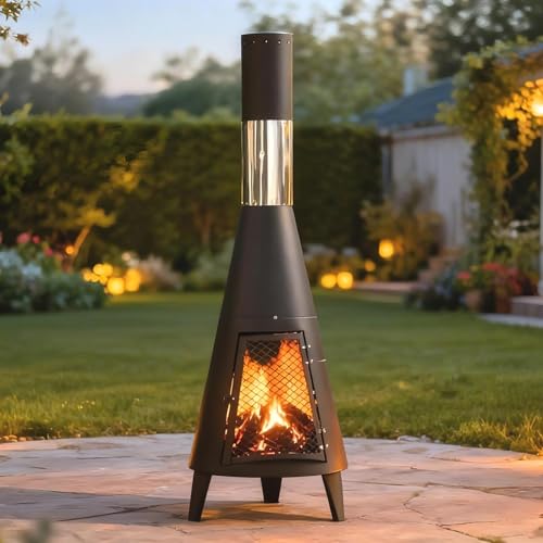 Steladomus Chiminea Outdoor Fireplace for Patio with Fire Mat and Poker, 3.6ft Small Chimneas Portable for Backyard, Deck, Camping and Beach chiminea fire Pit
