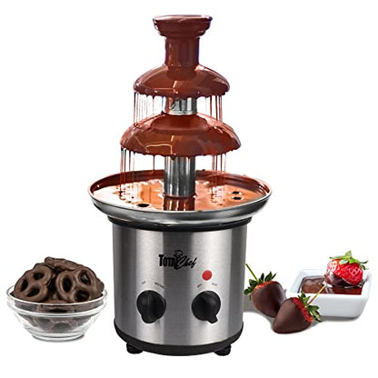 Total Chef 3 Tier Chocolate Fountain Machine – Mini Fondue Fountain for Chocolate, Cheese & Dessert – Fuente de Chocolate para Fiesta, Chocolate Fondue Set for Party and Events, Queso Fountain