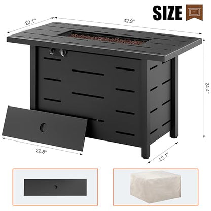 Walsunny 43 inch Outdoor Propane Fire Pit 50,000 BTU Gas Fire Pit Table with Lid, Waterproof Cover, Rectangle Gas Firepit Table for Garden/Patio, CSA Certification