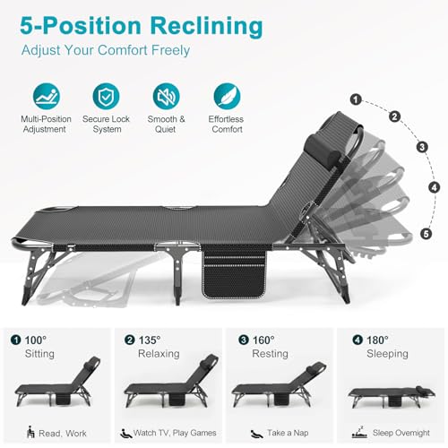 ABORON Tanning Chair, 5-Position Padded Folding Chaise Lounge