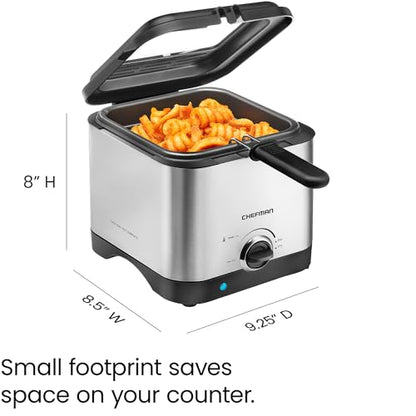 Chefman Fry Guy, The Most Compact & Convenient To Deep Fry Comfort Food, Restaurant-Style Basket With A 1.6-Quart Capacity, Easy-View Window & Adjustable Temp Control, Stainless - 1.5 Liter