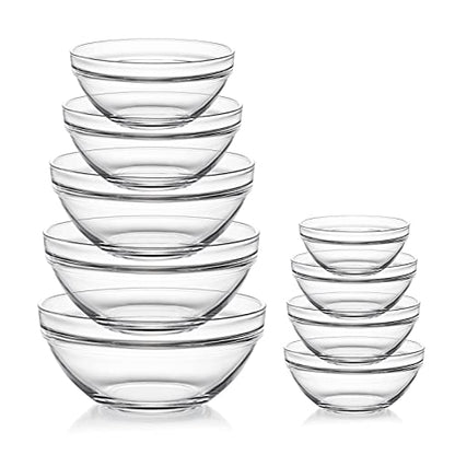 Sweejar Glass Mixing Bowls Set(set of 9),Nesting Bowls for Space Saving Storage,Great for Cooking,Baking,Prepping,Stackable Bowl Set…