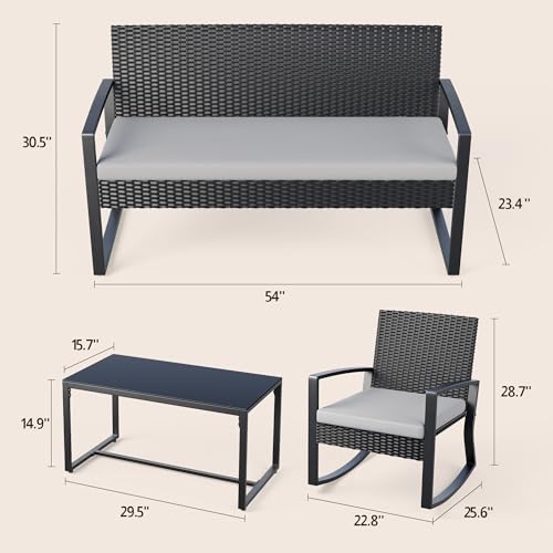Ahomly 8 Piece Wicker Patio Furniture Set with Rocking Chairs, Grey