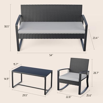 Ahomly 8 Piece Wicker Patio Furniture Set with Rocking Chairs, Grey