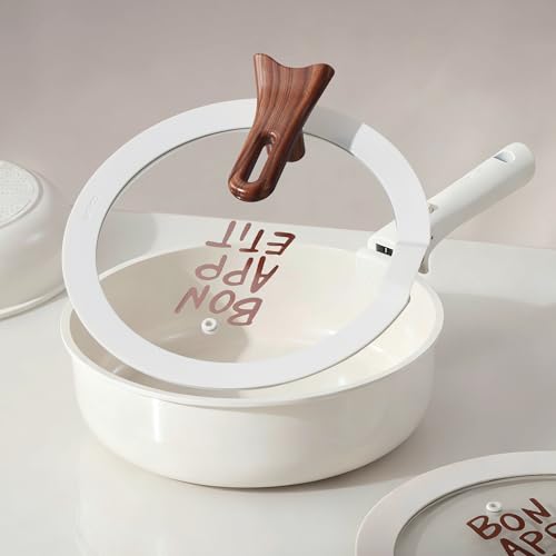 CAROTE 18Pcs Ceramic Cookware Set with Detachable Handle, Pots and Pans Set Non Stick, Non Toxic Kitchen Cooking Sets with Stand-Up Lid, PFAS and PFOA Free, Oven Safe, Induction Ready, Cream White