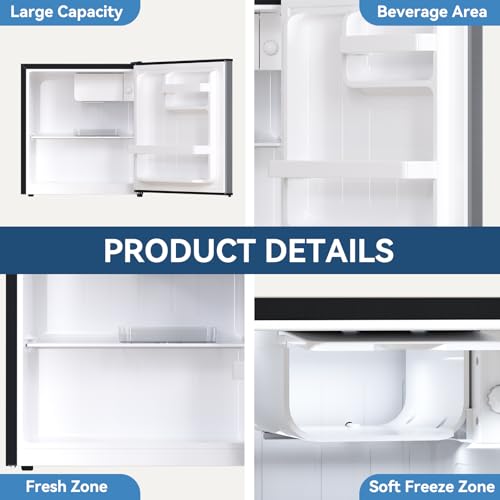 Frestec 1.7 Cu.Ft Mini Fridge with Freezer, Mini Fridge for Bedroom, Small Refrigerator, Dorm Refrigerators with Freezer, Compact Refrigerator for Office, Apartment, Dorm, Bedroom (Grey)