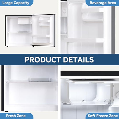 Frestec 1.7 Cu.Ft Mini Fridge with Freezer, Mini Fridge for Bedroom, Small Refrigerator, Dorm Refrigerators with Freezer, Compact Refrigerator for Office, Apartment, Dorm, Bedroom (Grey)